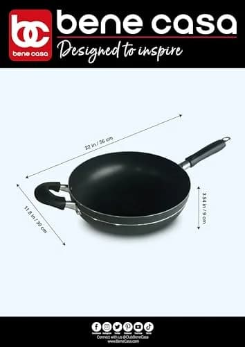 Bene Casa Wok 12-inch Aluminum Non-Stick Stir-Fry Pan | Stay Cool Double Handle Oven Safe thumbnail 2