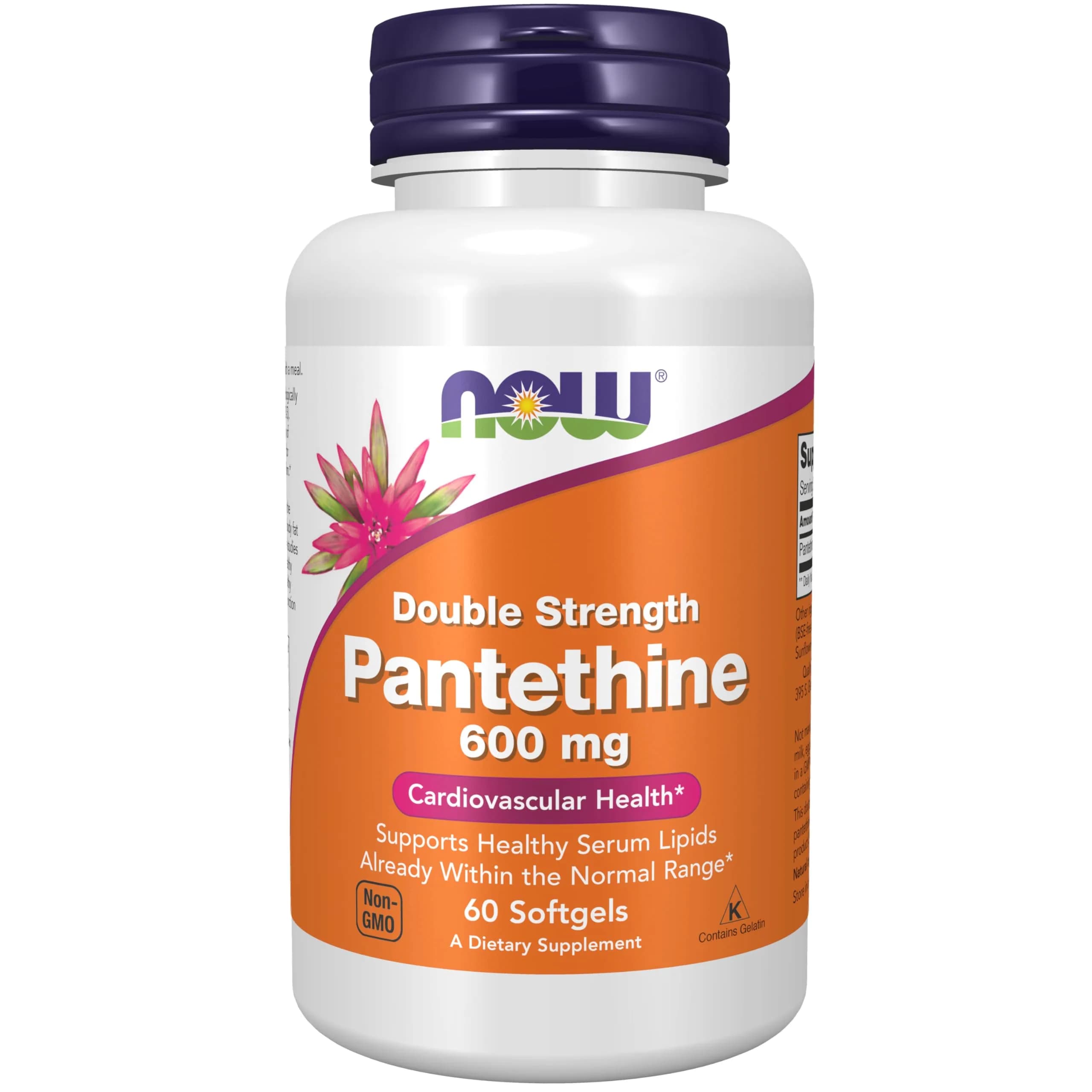 NOW Supplements, Pantethine 600 mg, Double Strength, 60 Softgels | Supports Healthy Serum Lipids — Light Brown/Red