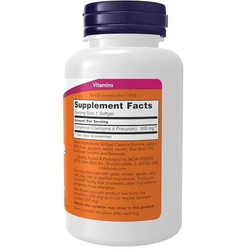 NOW Supplements, Pantethine 600 mg, Double Strength, 60 Softgels | Supports Healthy Serum Lipids thumbnail 2