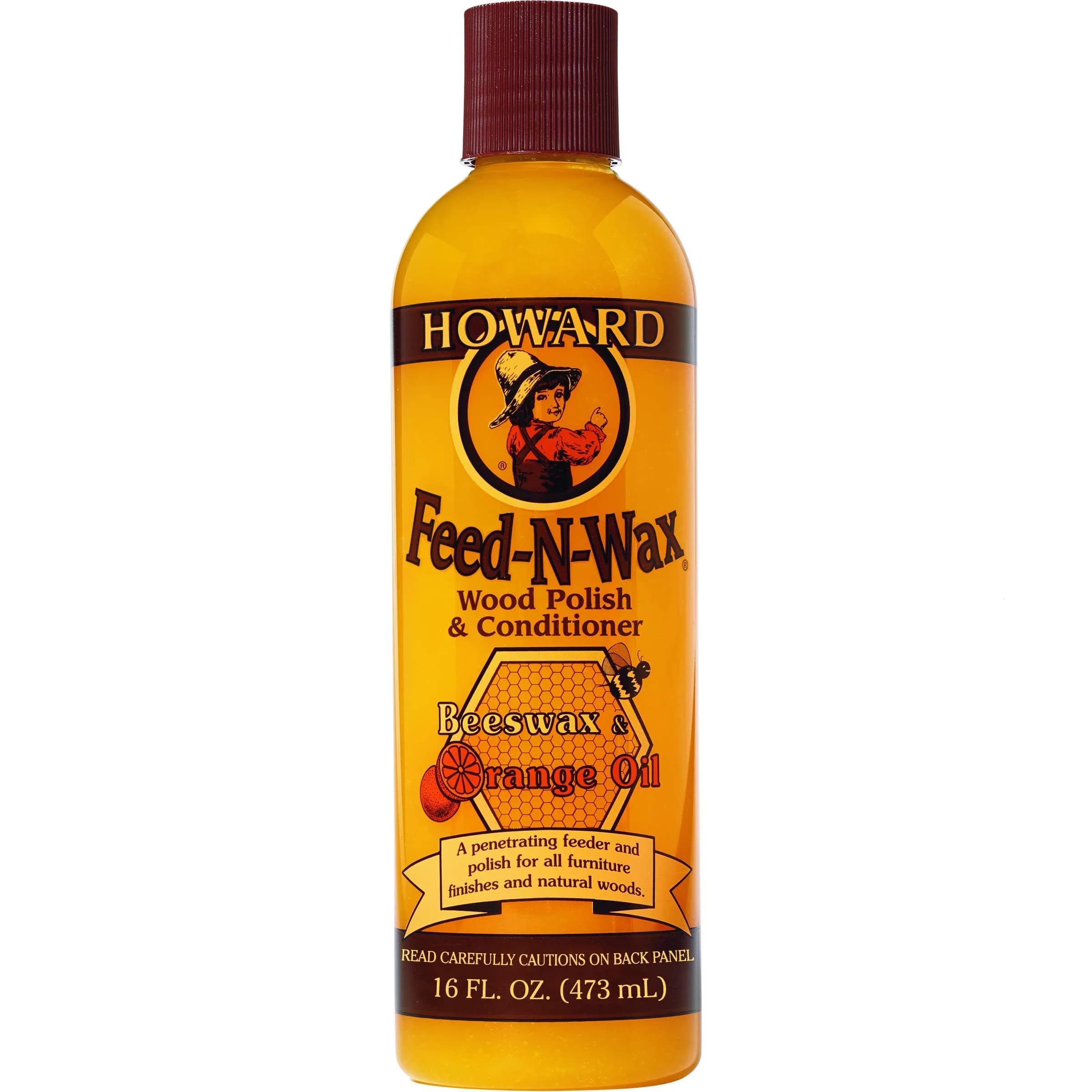Howard Feed-N-Wax Wood Polish & Conditioner, Orange Scent, 16 fl oz (96 fl oz Total) | Cleans, Conditions, and Protects Wood Surfaces — Orange