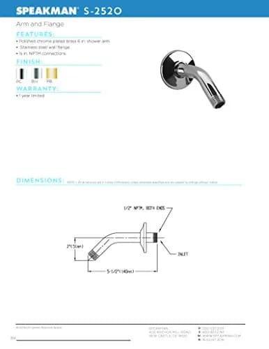 Speakman S-2520 Clean and Simple Shower Arm and Flange 5.5 inches | Polished Chrome Bathroom Fixture thumbnail 3