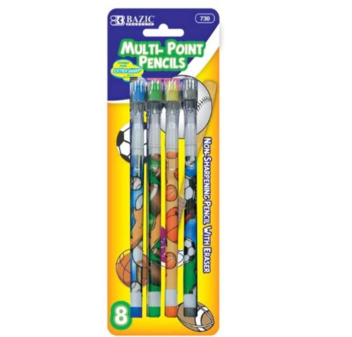 BAZIC Sports Push-A-Point Pencil, Assorted, 8 Per Pack | Sporty, Dazzle, Fine Tip for Students & Office - main product image