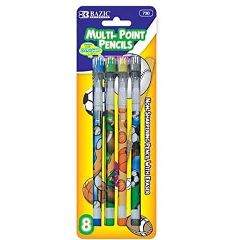 BAZIC Sports Push-A-Point Pencil, Assorted, 8 Per Pack | Sporty, Dazzle, Fine Tip for Students & Office thumbnail 1