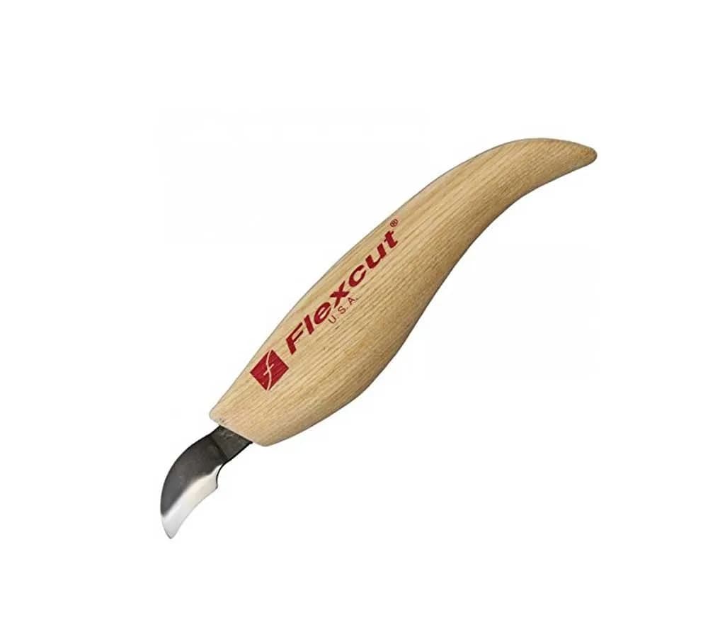 FLEXCUT Left-Handed Hook Knife 7/8 Inch | High-Carbon Steel Blade, Ergonomic Ash Handle for Carving