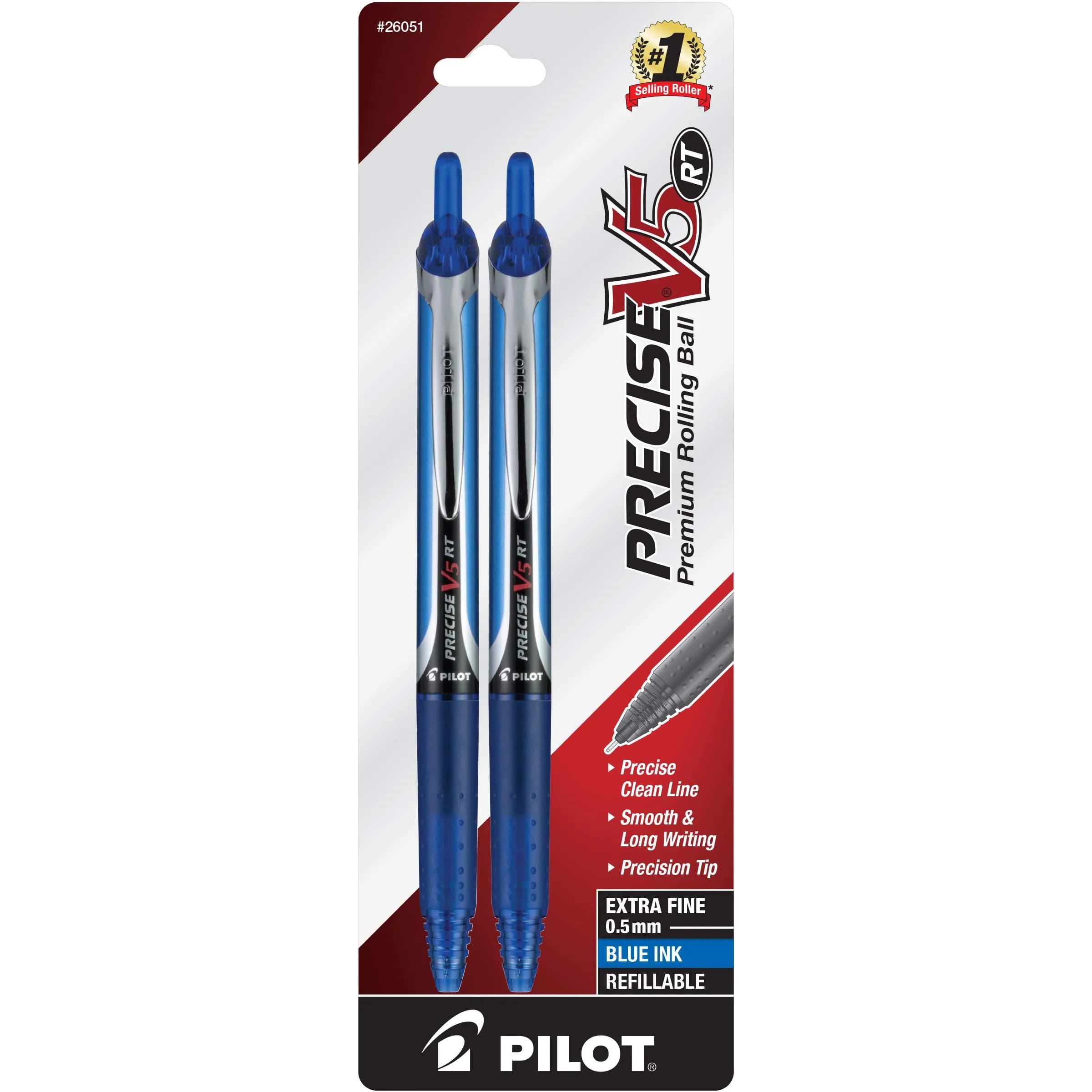 Pilot Precise V5 RT Rollerball Pens, Extra Fine Point 0.5mm, Black Ink, 2-Pack | USA Import - main product image