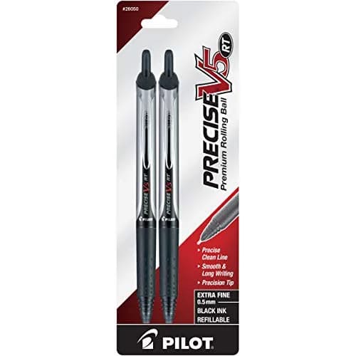 Pilot Precise V5 RT Rollerball Pens, Extra Fine 0.5mm Black, Pack of 2 | Smooth Ink Flow for Office & Journaling thumbnail 1