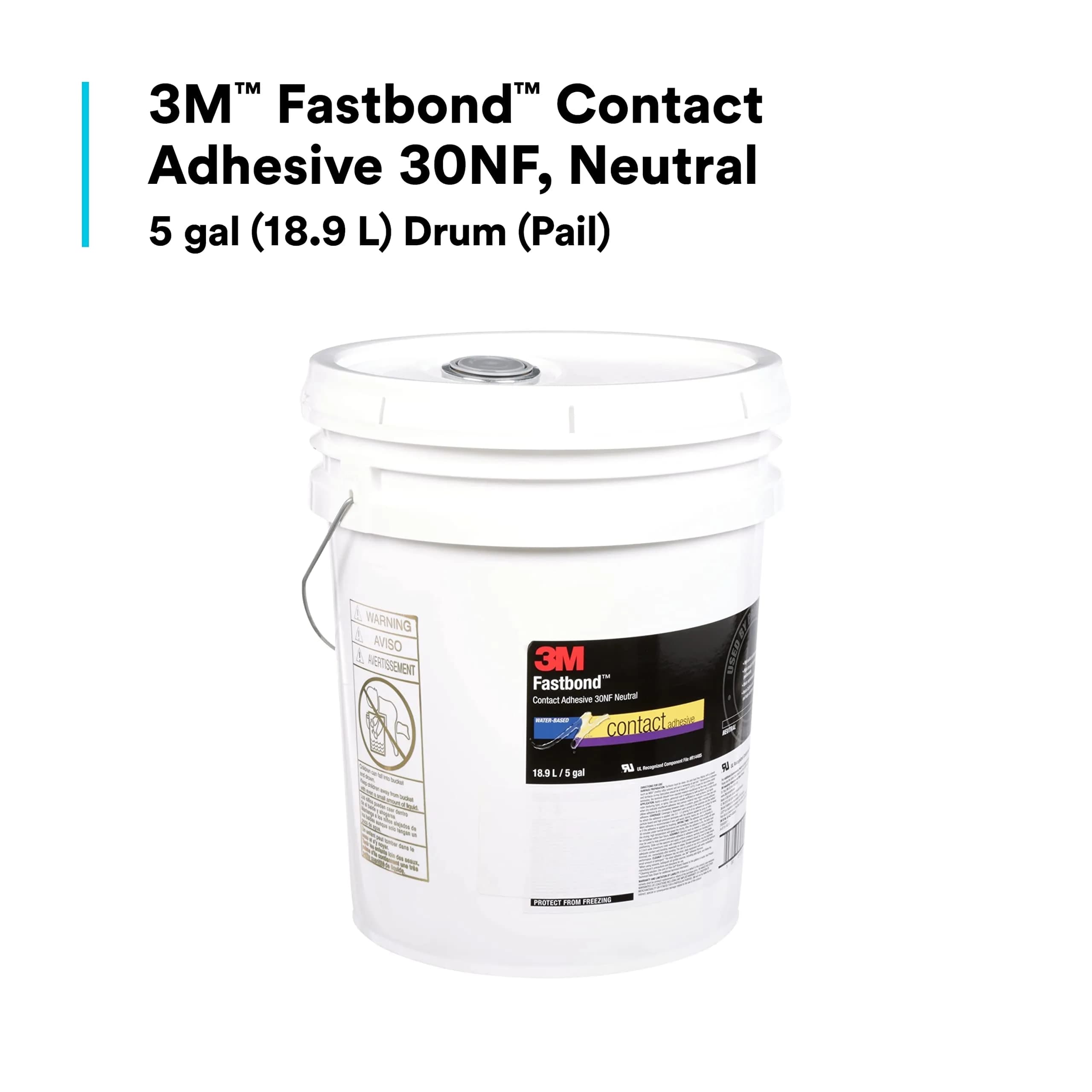 3M Fastbond Contact Adhesive 30NF Neutral 18.9 Litres (5 Gallon Pail) | Industrial Strength Water-Based Adhesive for Wood, Laminate, Canvas - view 3