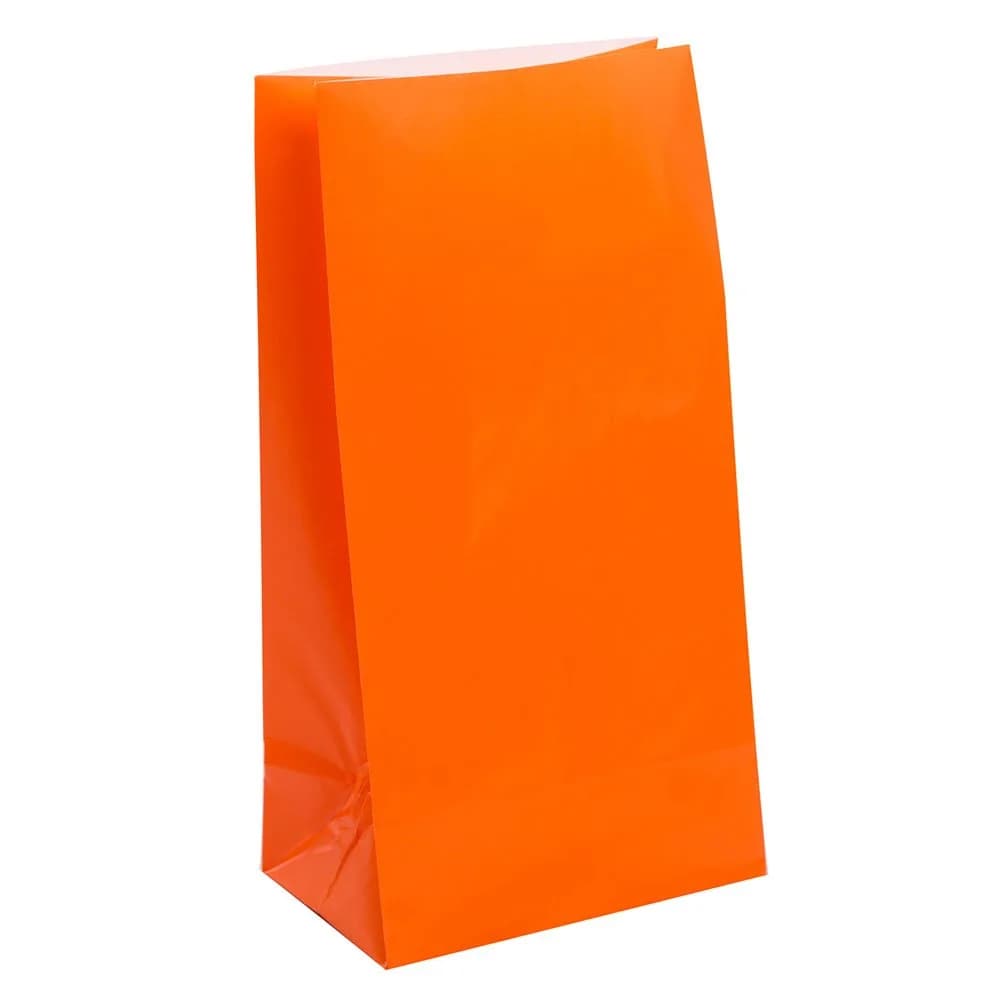 Unique Vibrant Orange Paper Party Bags (Pack of 12, 10" x 5") | Premium Quality for Celebrations - main product image