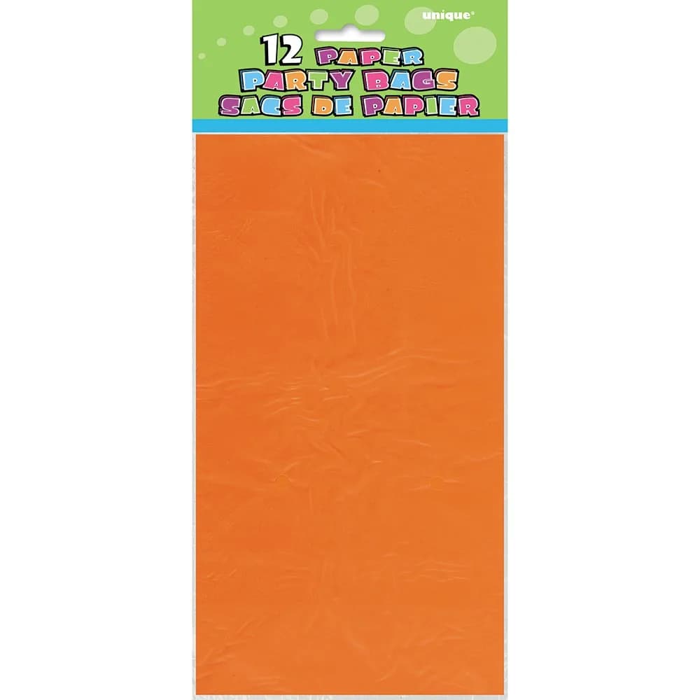 Unique Vibrant Orange Paper Party Bags (Pack of 12, 10" x 5") | Premium Quality for Celebrations - view 2