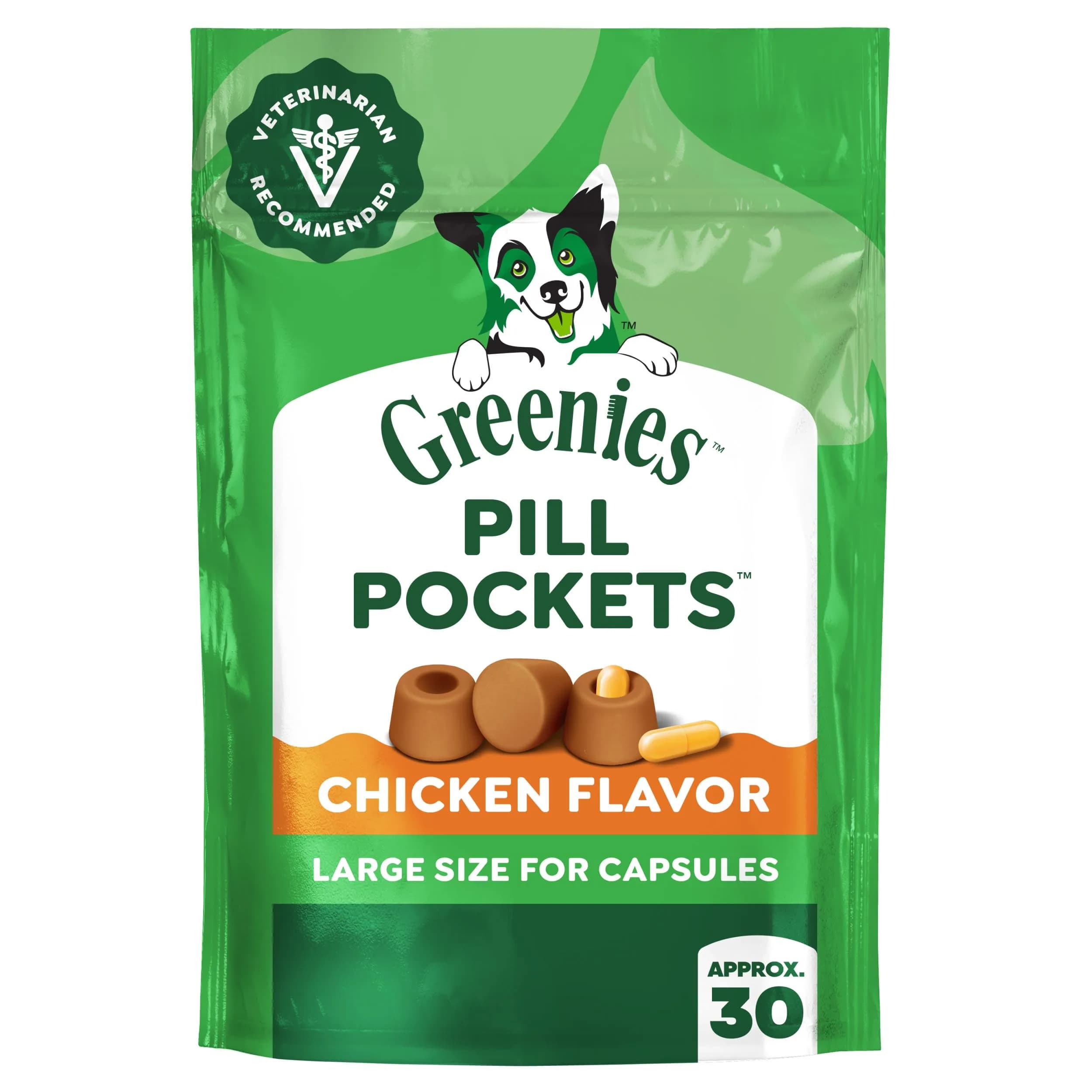 Greenies Pill Pockets Large Size Chicken Dog Treats 30 Count (7.9 oz / 224 g) | Veterinarian Recommended for Easy Pill Administration