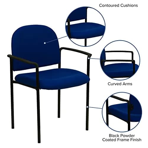 Flash Furniture Steel Stackable Reception Chair with Arms, Navy | Ergonomic, Heavy Duty Steel Frame, 5 Chairs Stackable thumbnail 3