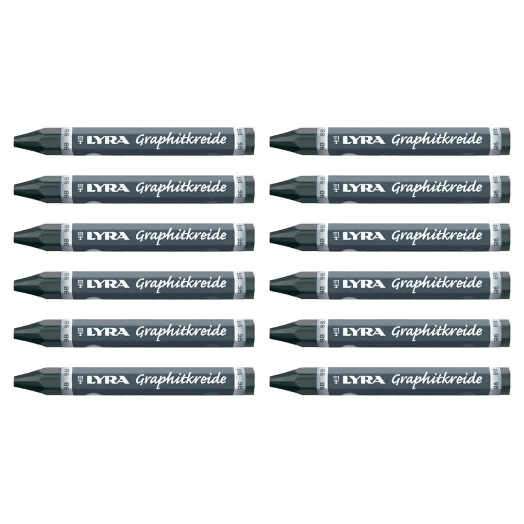 Lyra Graphite Crayons - 9B Graphite Stick Crayons, 13mm Diameter (Set of 12) | Professional Grade Drawing & Shading Sticks — Black
