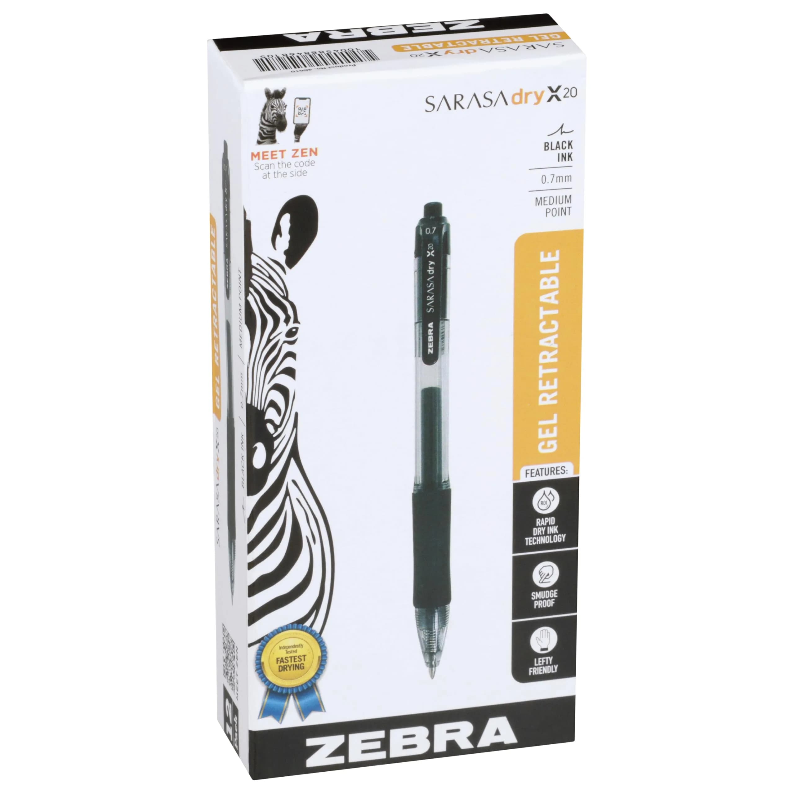 Zebra Pen SARASA Dry X20 Retractable Gel Pen 0.7mm (12-Pack, Black Ink) | Rapid Dry Ink, Smear-Resistant, Ideal for Left-Handed Writers - main product image