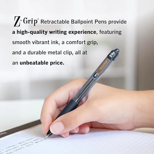 Zebra Pen Z-Grip Retractable Ballpoint Pens, Black Ink, 1.0mm Medium Point, 24-Pack | Smooth Writing for Students & Professionals thumbnail 5