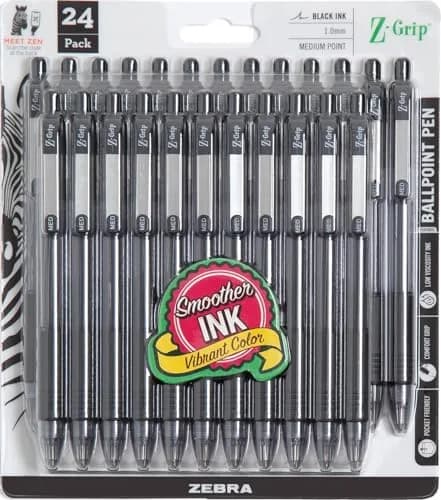 Zebra Pen Z-Grip Retractable Ballpoint Pens, Black Ink, 1.0mm Medium Point, 24-Pack | Smooth Writing for Students & Professionals thumbnail 1