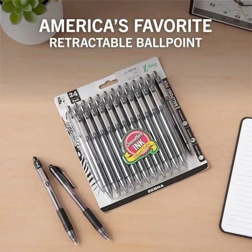 Zebra Pen Z-Grip Retractable Ballpoint Pens, Black Ink, 1.0mm Medium Point, 24-Pack | Smooth Writing for Students & Professionals thumbnail 2