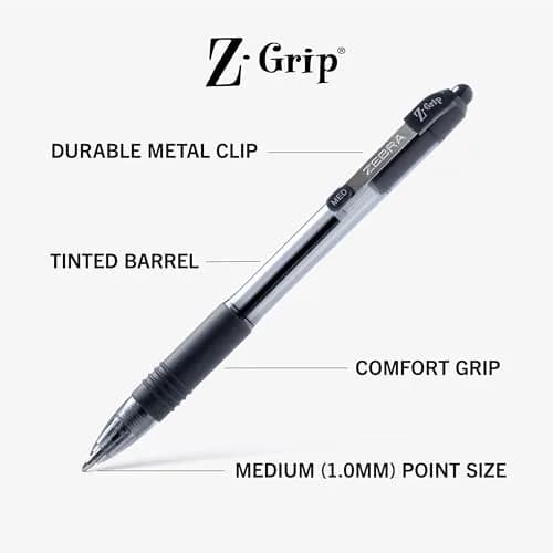 Zebra Pen Z-Grip Retractable Ballpoint Pens, Black Ink, 1.0mm Medium Point, 24-Pack | Smooth Writing for Students & Professionals thumbnail 3