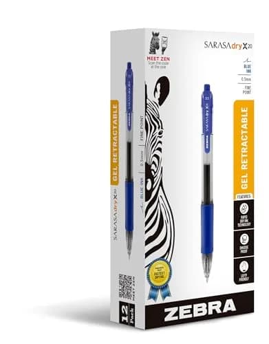 Zebra Pen SARASA Dry X20 Retractable Gel Pen, Blue Ink, 0.7mm, 12-Pack | Smooth Writing, Smudge-Resistant, Ideal for Left-Handed Writers thumbnail 1