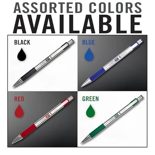Zebra Pen F-301 Signature Series Retractable Ballpoint Pen Set - Black, Blue, Red & Green Ink, Stainless-Steel Barrel, 4-Pack thumbnail 2