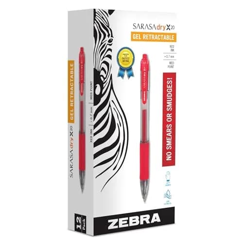 Zebra Pen SARASA Dry X20 Retractable Gel Pen, Red Ink, 0.7mm, 12-Pack | Smooth Writing Experience thumbnail 1