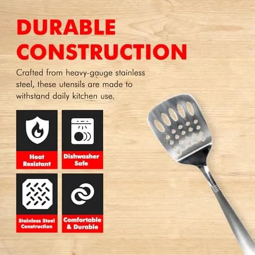 Chef Craft Stainless Steel Slotted Turner | Heavy Gauge, Dishwasher Safe, 12.5 inch thumbnail 2