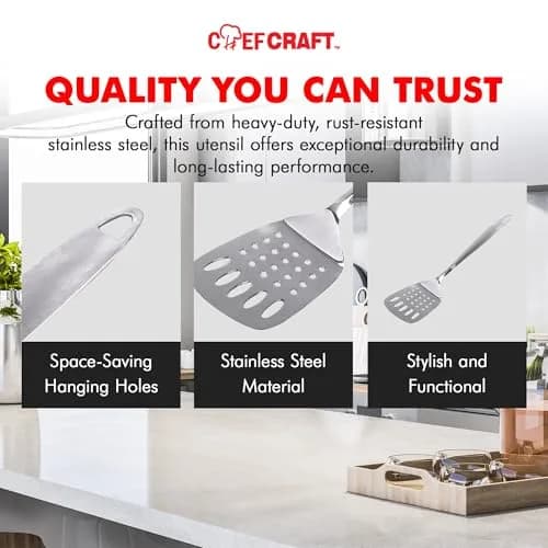 Chef Craft Stainless Steel Slotted Turner | Heavy Gauge, Dishwasher Safe, 12.5 inch thumbnail 4