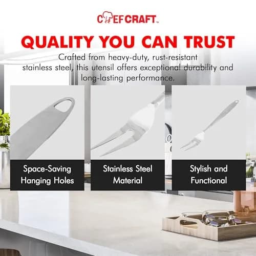 Chef Craft Select Meat Serving Fork 13 inch | Heavy Gauge Stainless Steel with Hanging Hole thumbnail 4