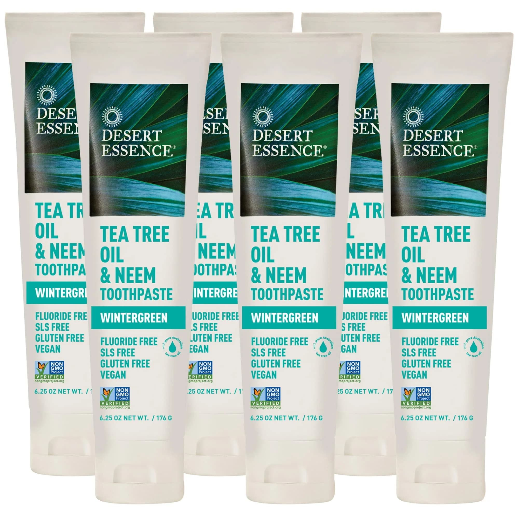 Desert Essence Tea Tree Oil & Neem Toothpaste 6pk | Natural Deep Clean & Fresh Breath (6.25 oz each)
