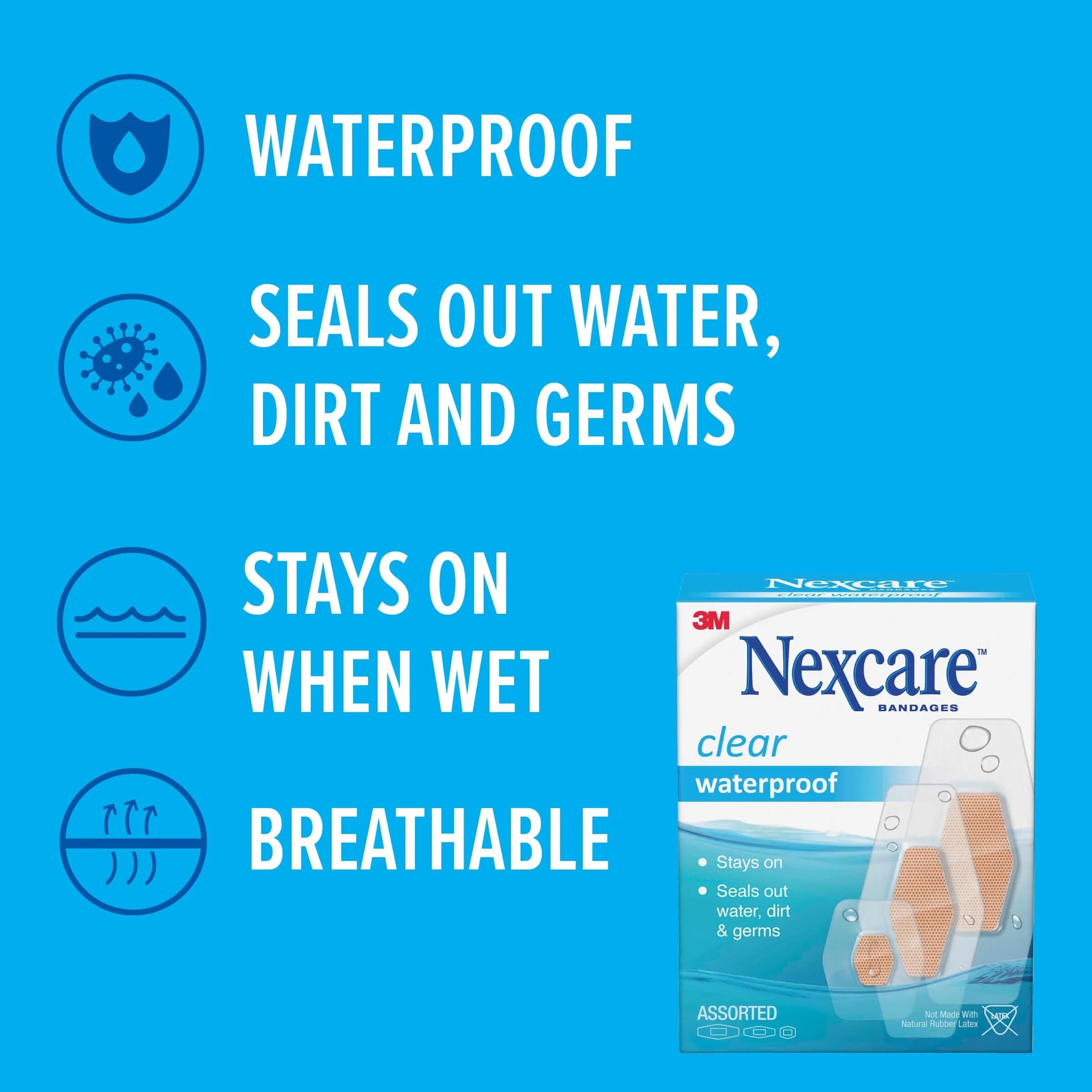 Nexcare Waterproof Clear Bandages Assorted Sizes | 3 Packs, 150 Count - view 3