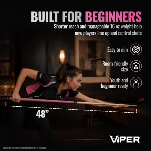 Viper Junior Pink Lady Pool Cue 48" (122cm) | 16 Oz (454g) Two-Piece Maple Hardwood thumbnail 5