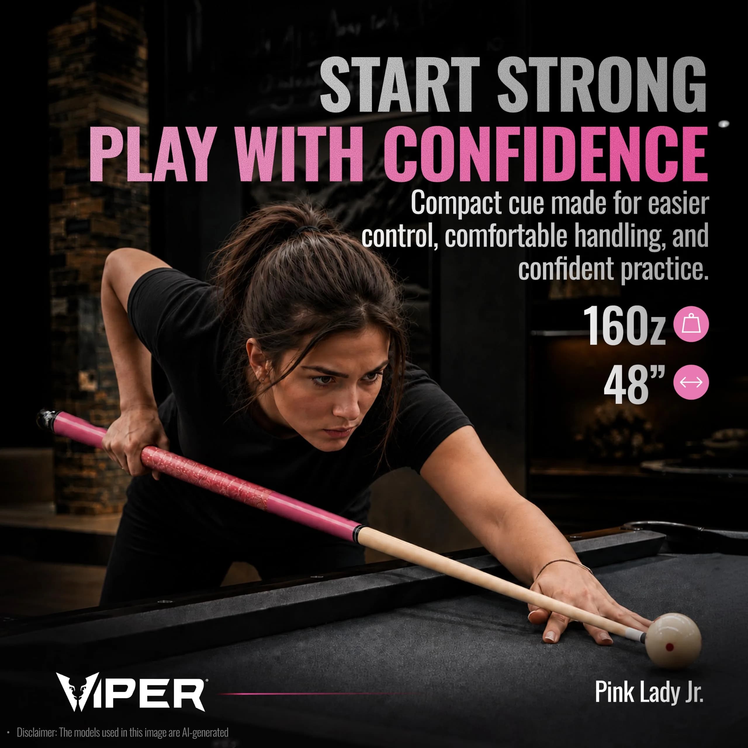 Viper Junior Pink Lady Pool Cue 48" (122cm) | 16 Oz (454g) Two-Piece Maple Hardwood - view 2