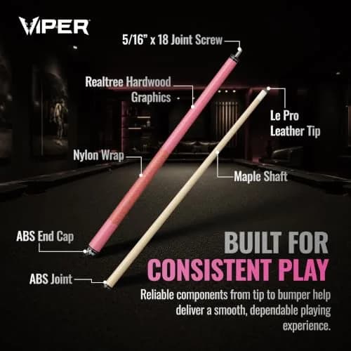 Viper Junior Pink Lady Pool Cue 48" (122cm) | 16 Oz (454g) Two-Piece Maple Hardwood thumbnail 3