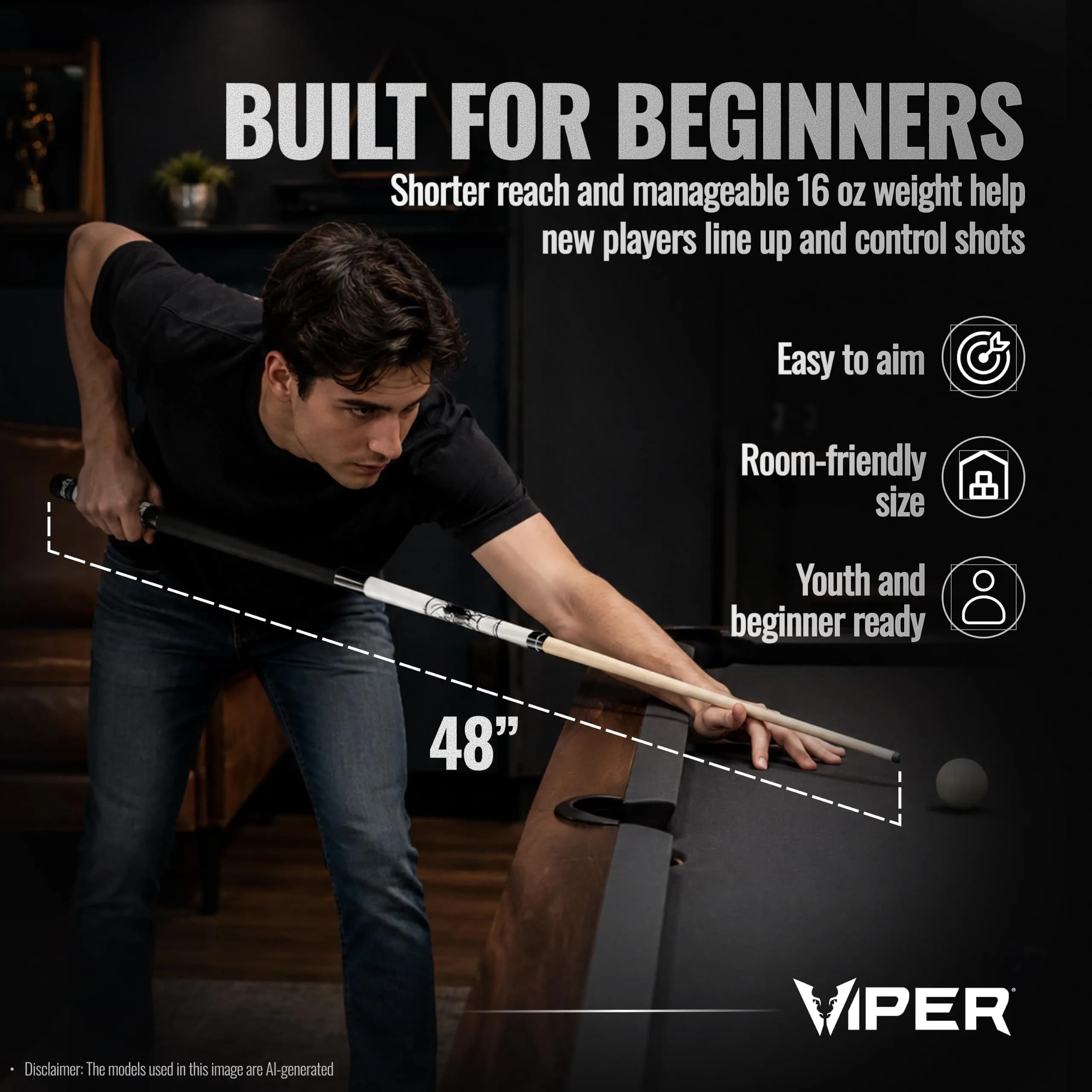 Viper Junior 48" Spider Pool Cue Stick | 16 Oz (454g) Canadian Maple Wood - view 5