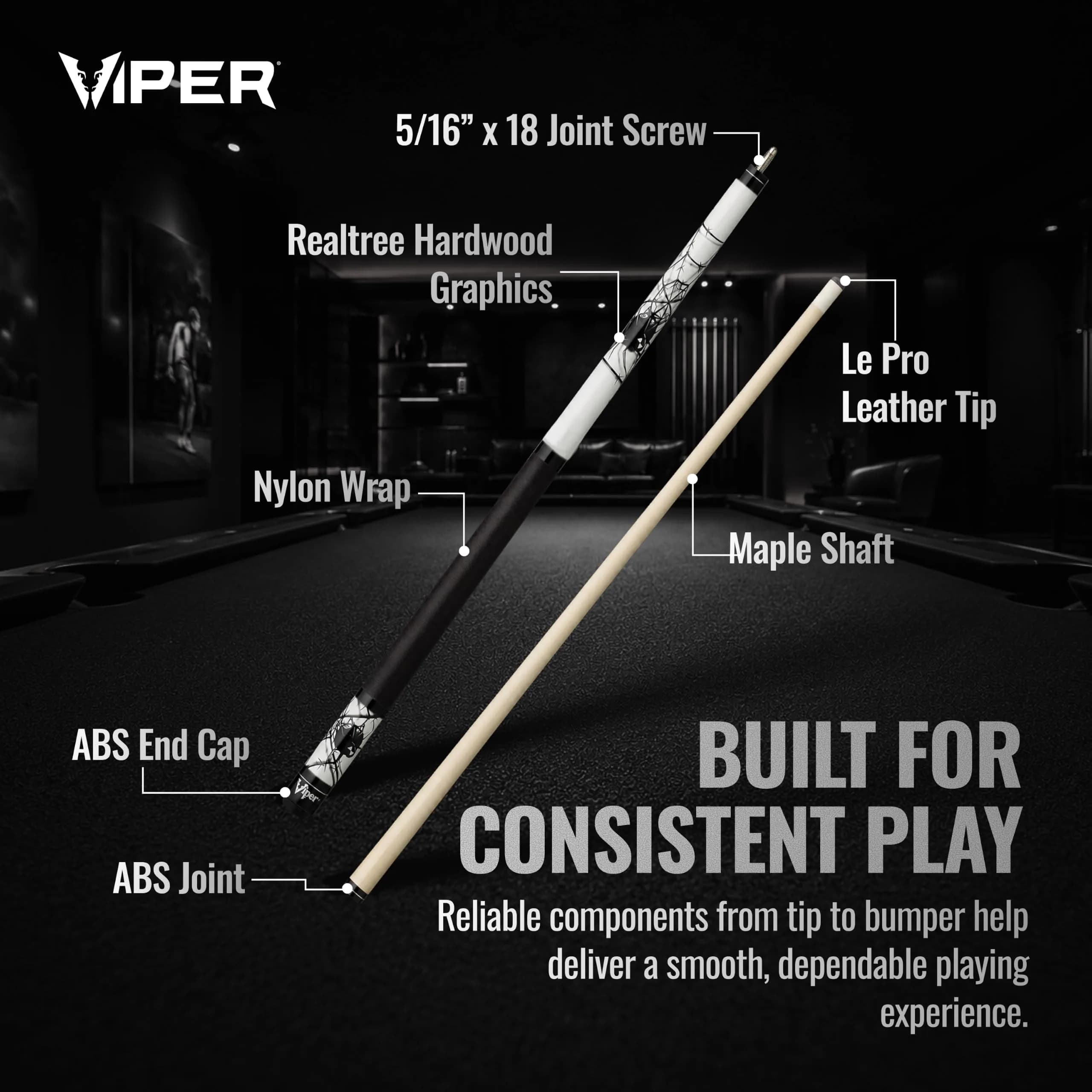 Viper Junior 48" Spider Pool Cue Stick | 16 Oz (454g) Canadian Maple Wood - view 3