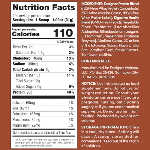 Designer Wellness Chocolate Whey Protein Powder 2 lb | Natural, GMO-Free, Supports Lean Muscle & Recovery thumbnail 5
