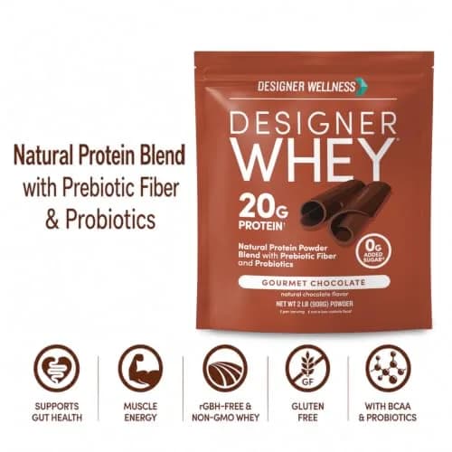 Designer Wellness Chocolate Whey Protein Powder 2 lb | Natural, GMO-Free, Supports Lean Muscle & Recovery thumbnail 3