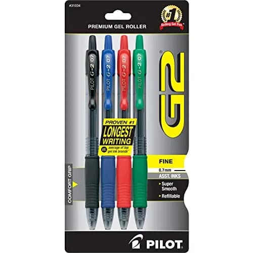PILOT G2 Gel Ink Pens, Assorted Colors, 0.7mm Fine Point, 4-Pack | Smooth Writing & Long-Lasting Ink thumbnail 1