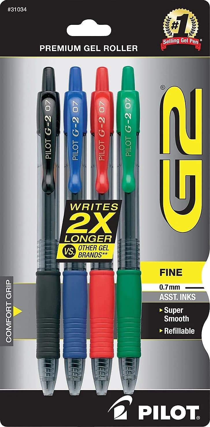 PILOT G2 Gel Ink Pens, Assorted Colors, 0.7mm Fine Point, 4-Pack | Smooth Writing & Long-Lasting Ink - view 3
