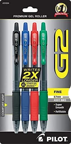 PILOT G2 Gel Ink Pens, Assorted Colors, 0.7mm Fine Point, 4-Pack | Smooth Writing & Long-Lasting Ink thumbnail 3