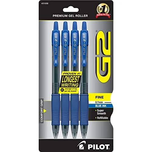 PILOT G2 Premium Gel Roller Pens, Blue Ink, Fine Point, 0.7mm, Pack of 4 | Longest Writing Gel Ink Pen thumbnail 1