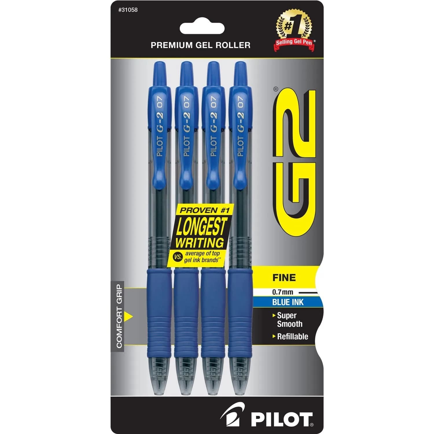 PILOT G2 Gel Ink Pens, Assorted Colors, 0.7mm Fine Point, 4-Pack | Smooth Writing & Long-Lasting Ink — Blue / Pens