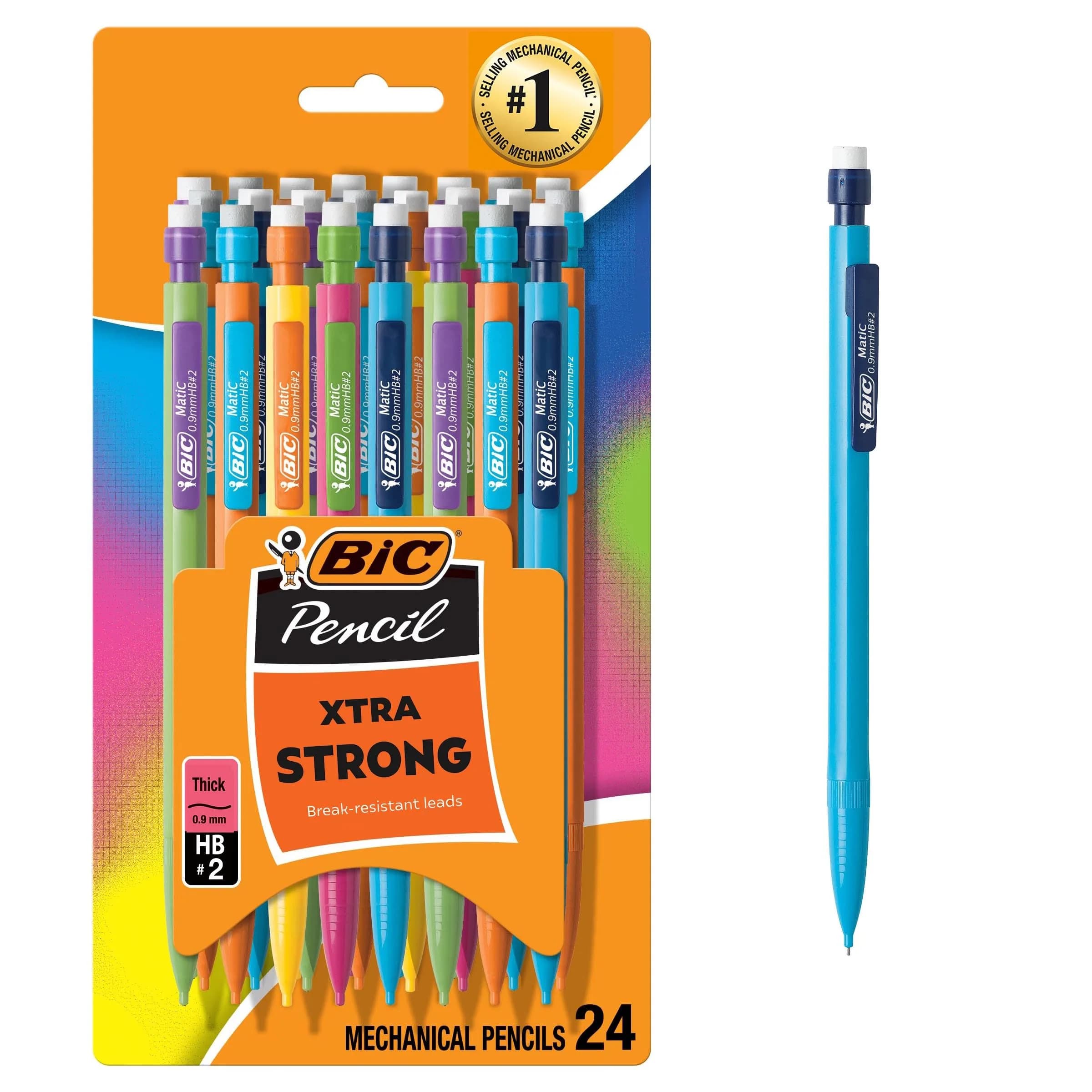 BIC Xtra Strong Mechanical Pencils 0.9mm Thick Point 24-Count | Smooth Writing for Students & Office