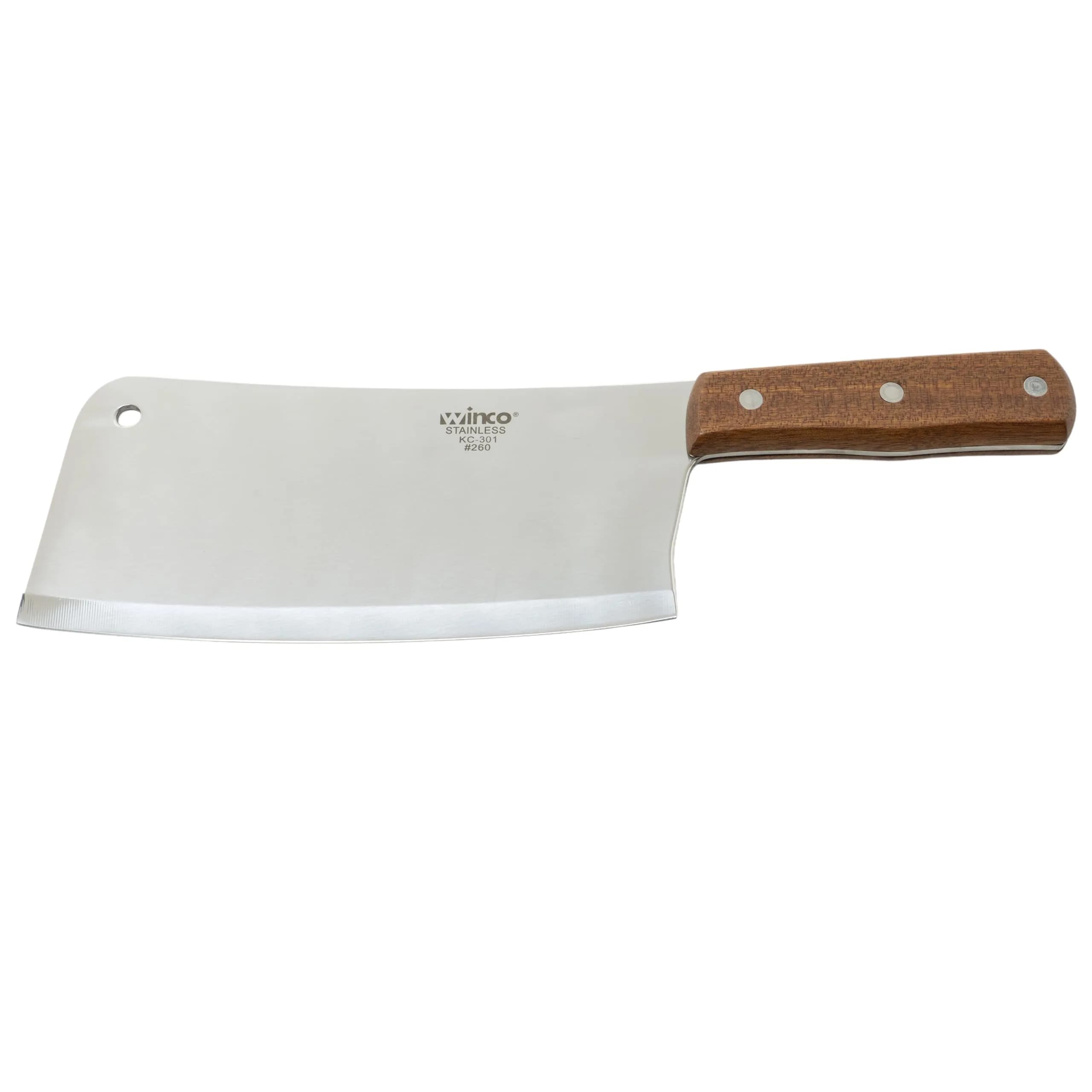 Winco 8" (20.3 cm) Chinese Stainless Steel Cleaver with Wooden Handle | Heavy Duty Bone Chopper — Wooden Handle