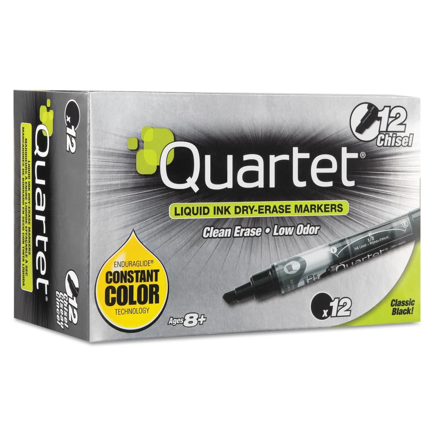 Quartet EnduraGlide Dry Erase Markers, Chisel Tip, Black, 12 Pack | Versatile Writing - main product image