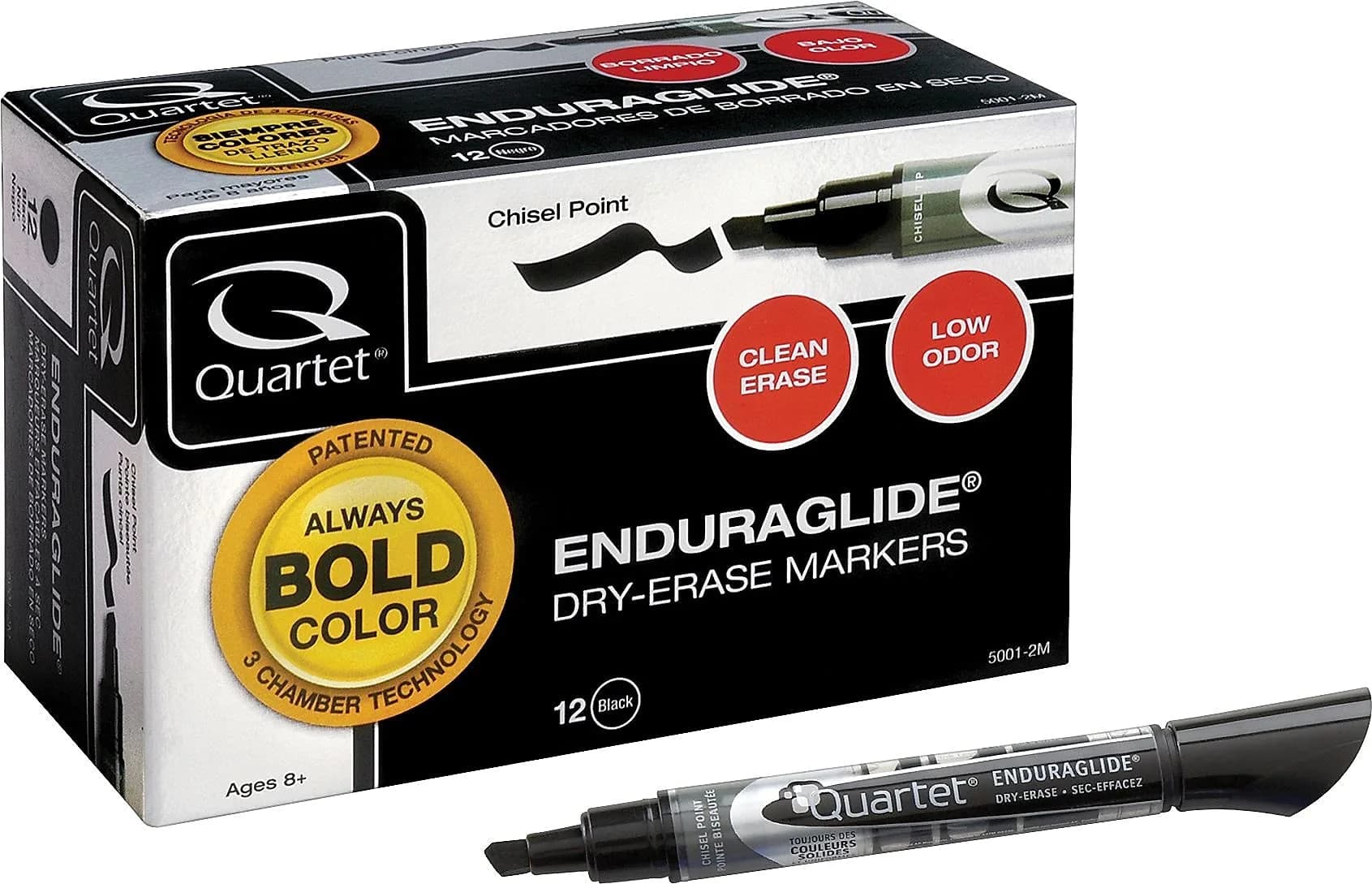 Quartet EnduraGlide Dry Erase Markers, Chisel Tip, Black, 12 Pack | Versatile Writing - view 2