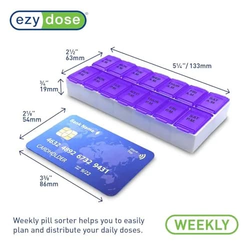 EZY DOSE Weekly AM/PM Pill Organizer Medium Case 14 Compartments | FDA Approved Pill Dispenser thumbnail 3
