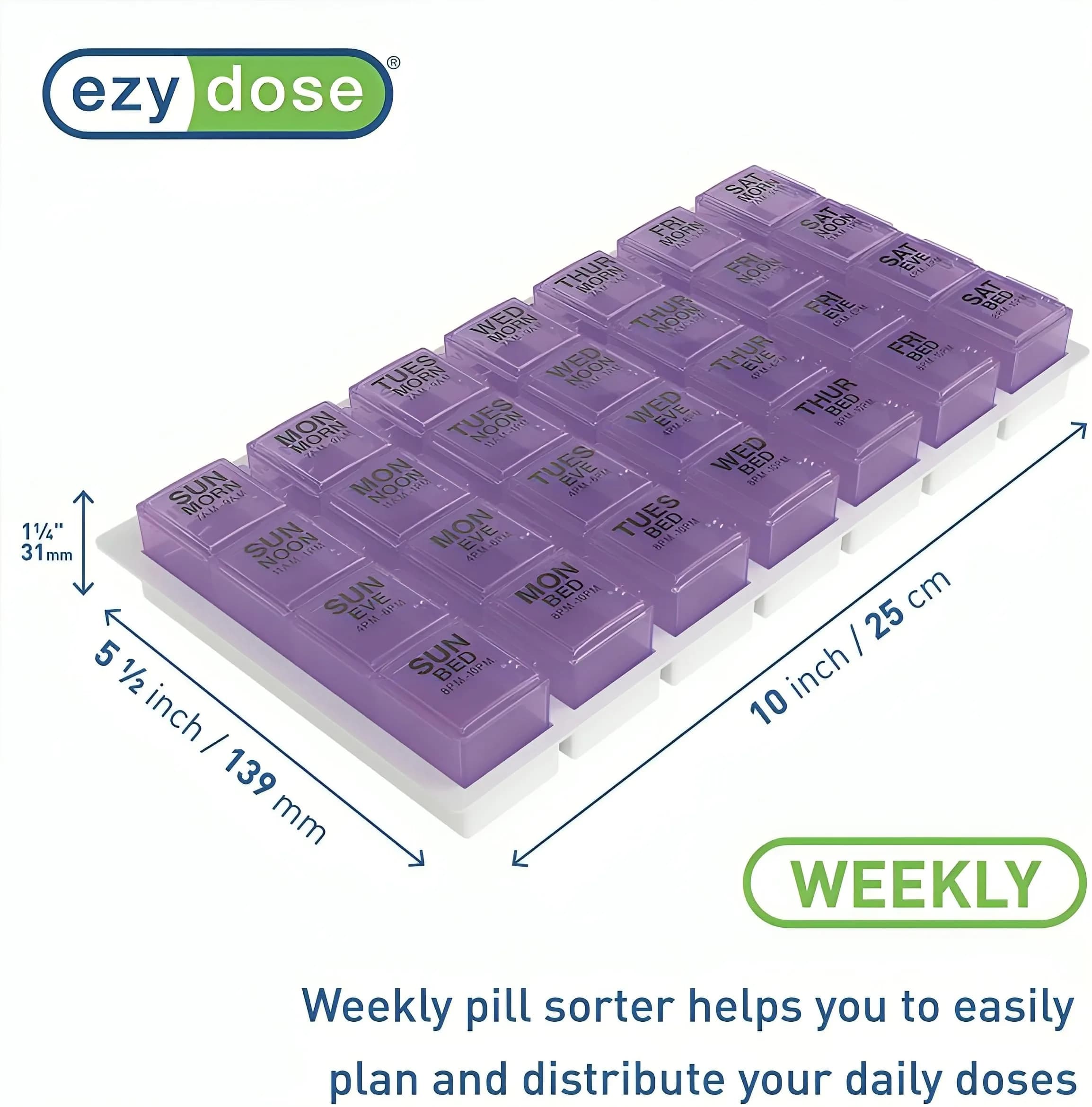 EZY DOSE Weekly Pill Organizer Large 7-Day Medicine Planner | 4 Compartments per Day - view 2