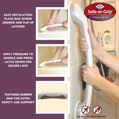 Safe-er-Grip 24-Inch Suction Cup Balance Assist Bar for Bath & Shower | Bathroom Safety Aid thumbnail 2