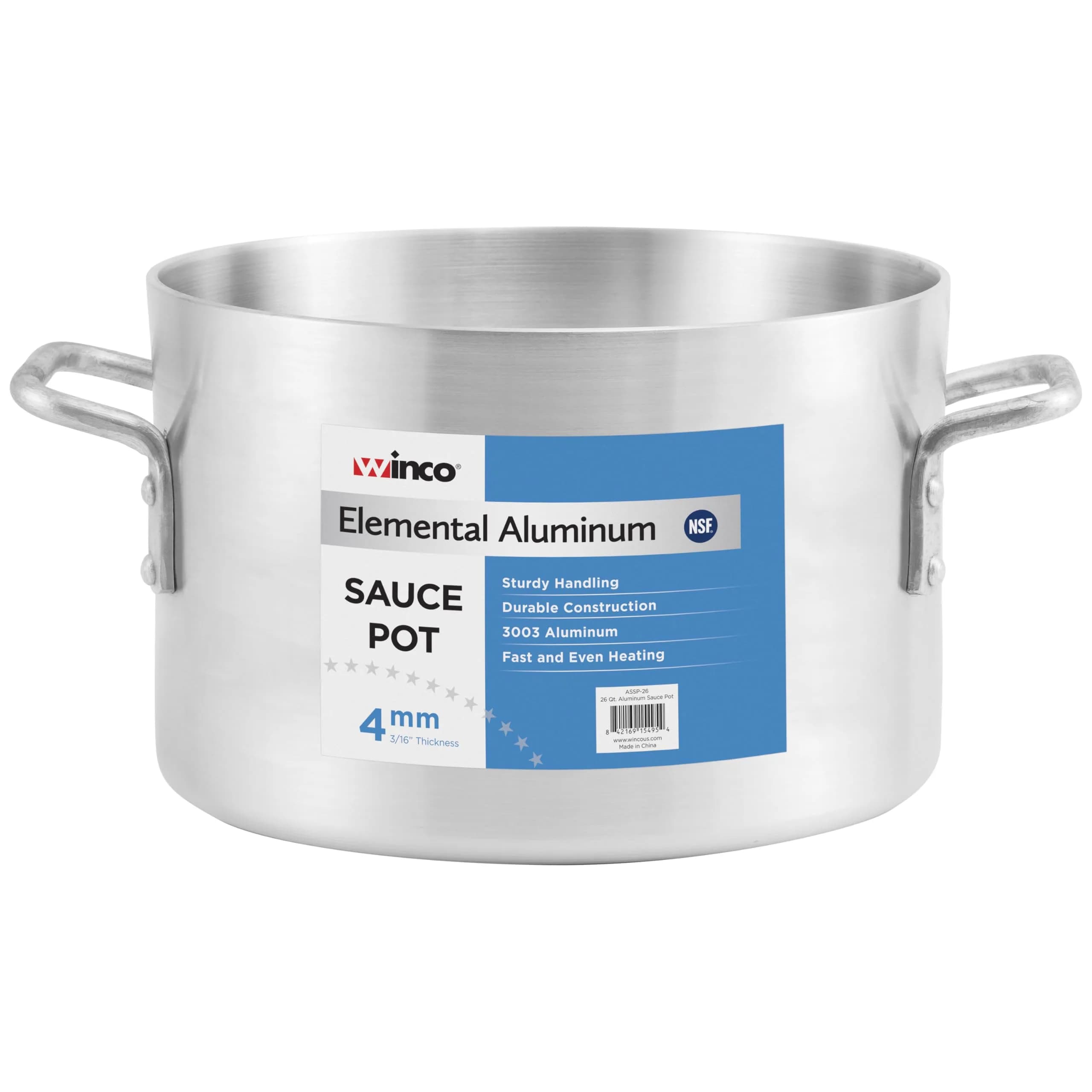 Winco 14 qt Aluminum Sauce Pot | Commercial-Grade Heavy Duty Kitchen Essential — 40 Quarts