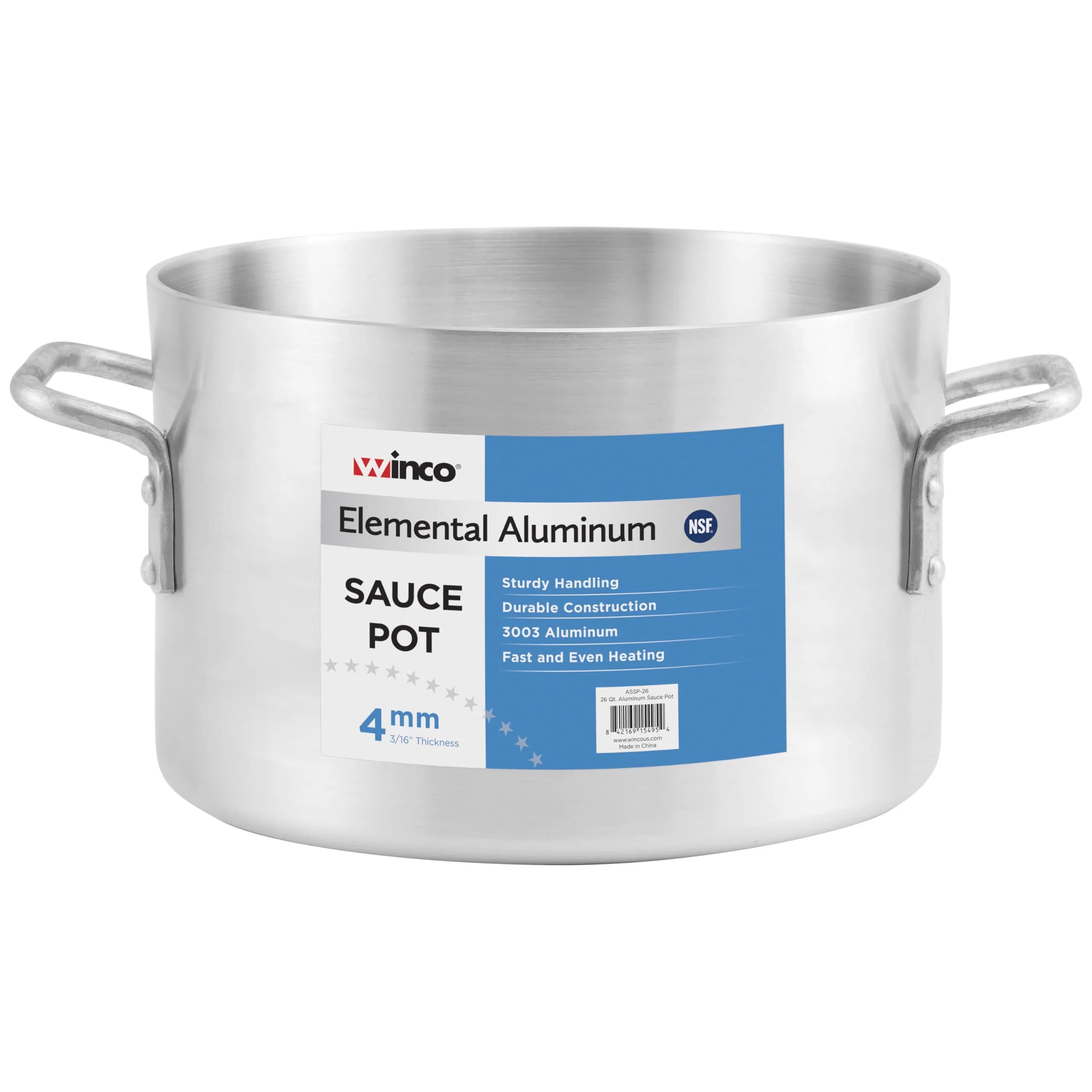 Winco 14 qt Aluminum Sauce Pot | Commercial-Grade Heavy Duty Kitchen Essential — Aluminum
